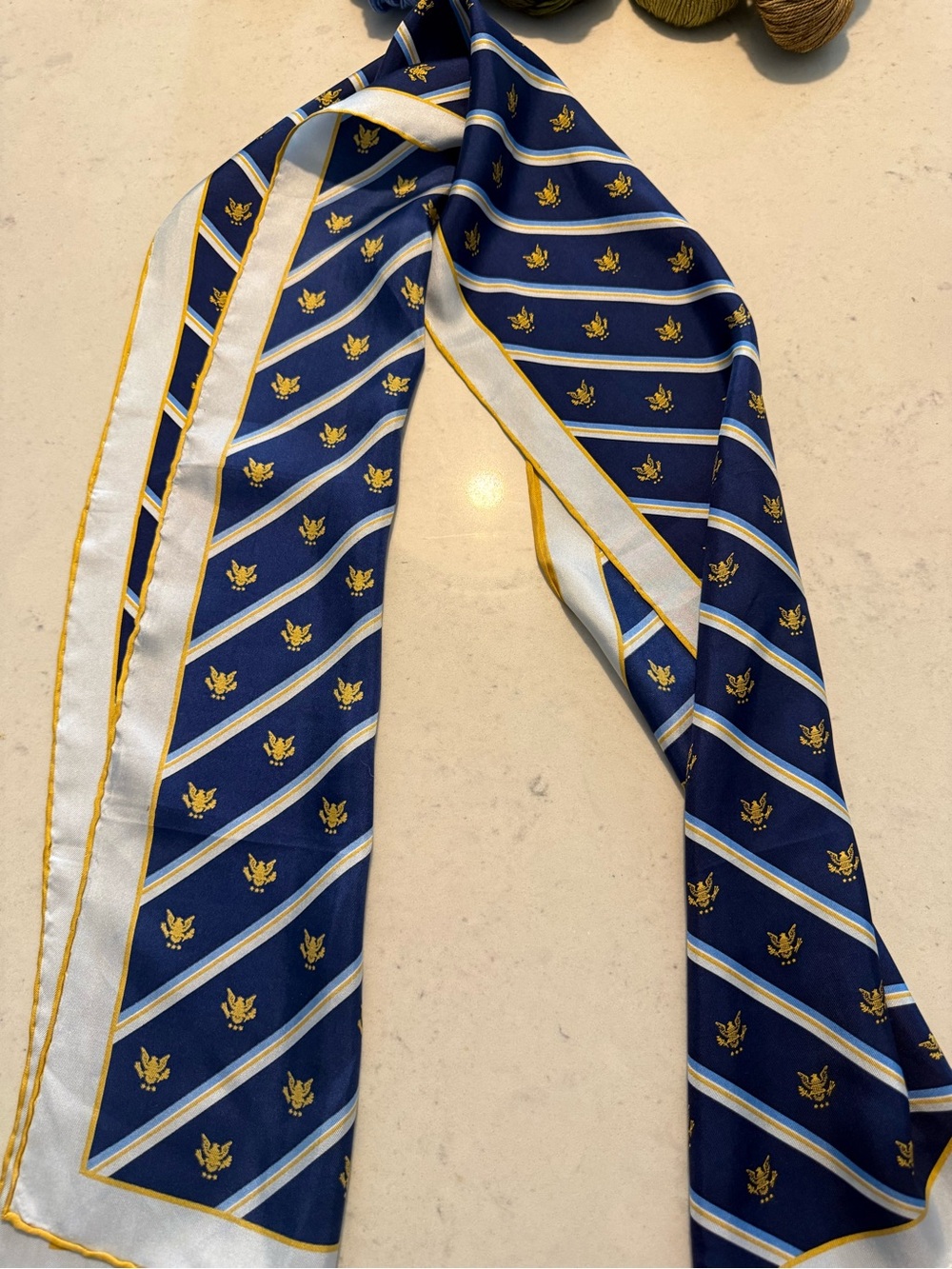 Navy and Gold Patterned Men's Silk Scarf